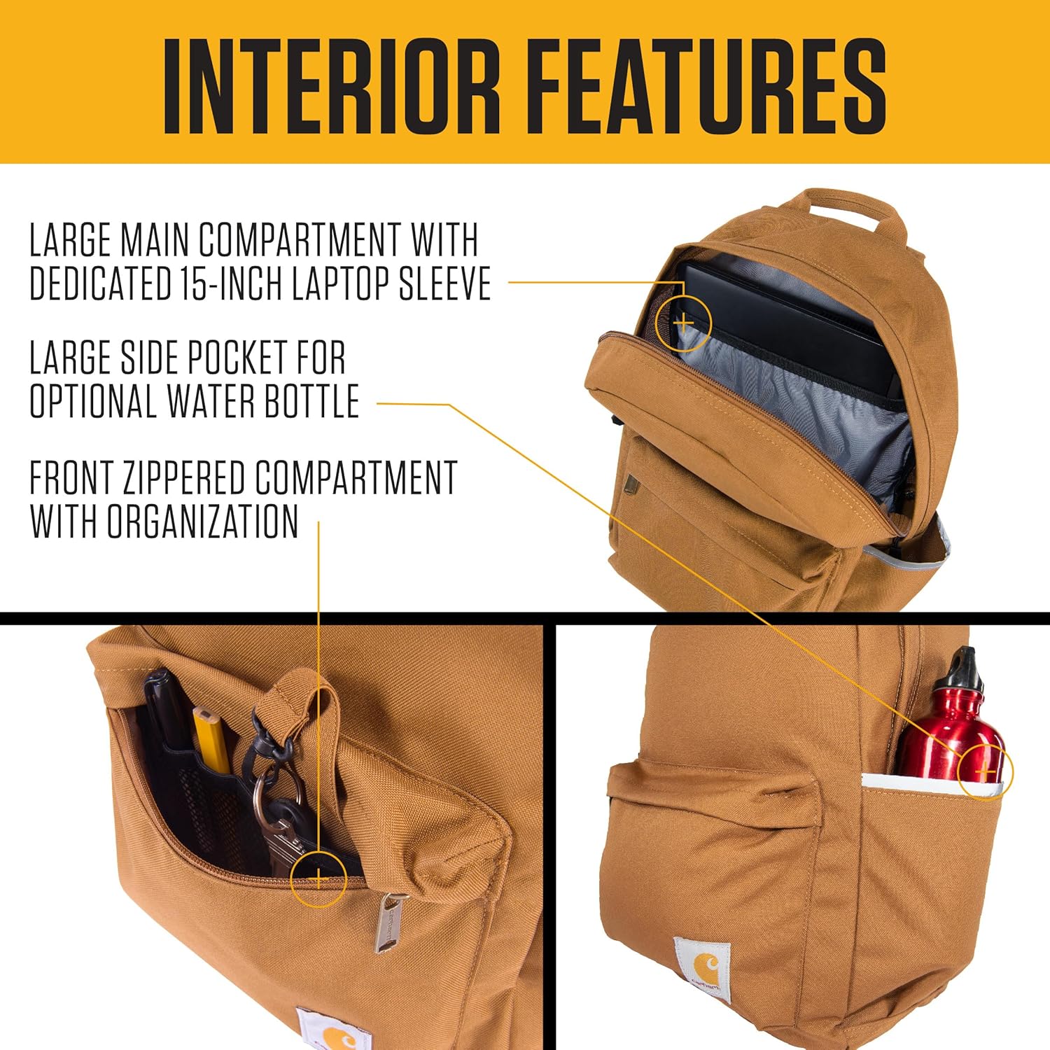 Carhartt 21L Classic Laptop Backpack, Water-Resistant Pack W/ 15" Laptop Sleeve and Organizational Compartments, Black - Image 3